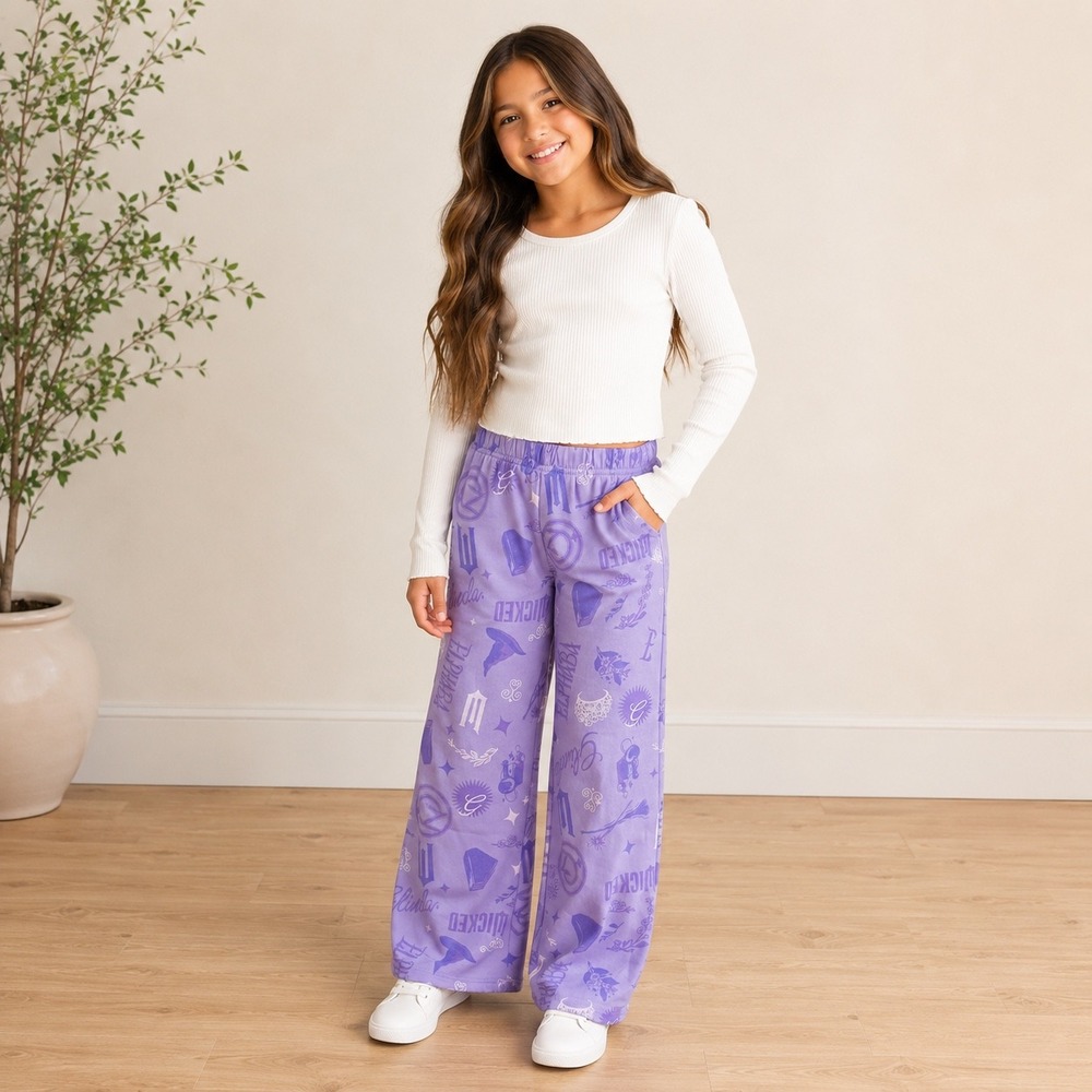 Wicked Movie Kids Lavender Wide Leg Lounge‎ Pants Elphaba Glinda Purple Size 6/7